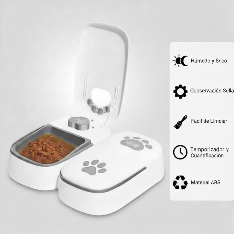 Dispensador Automático de Comida para Perros y Gatos — Doble Tazón 48 Horas